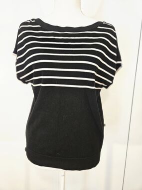 Silk Blend August Silk Black and White Striped Top